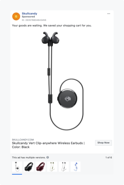 Skullcandy Dynamic Ads on Facebook