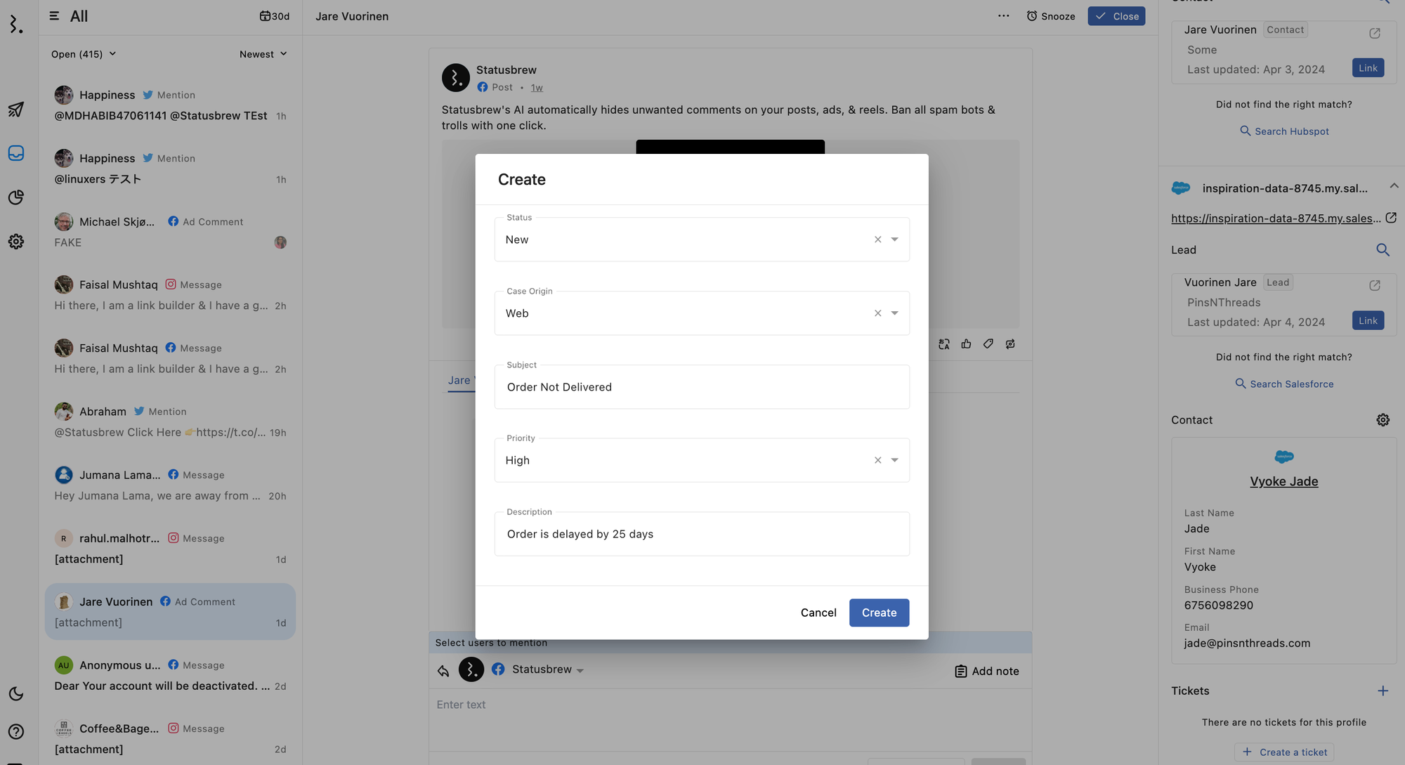 How To Create Tickets In Statusbrew For Custom Issues?