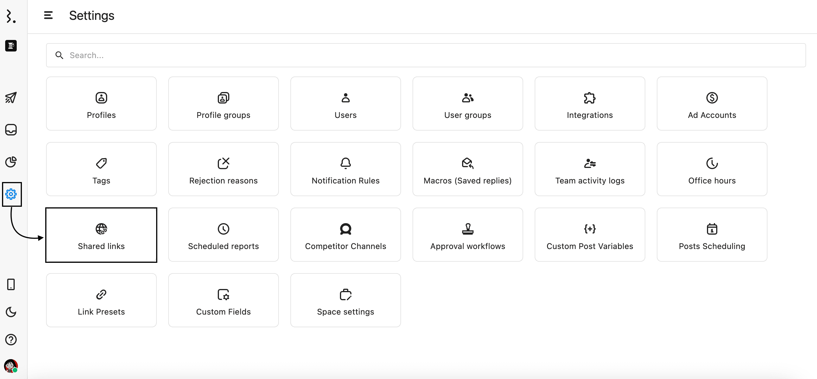 Settings > Shared Links