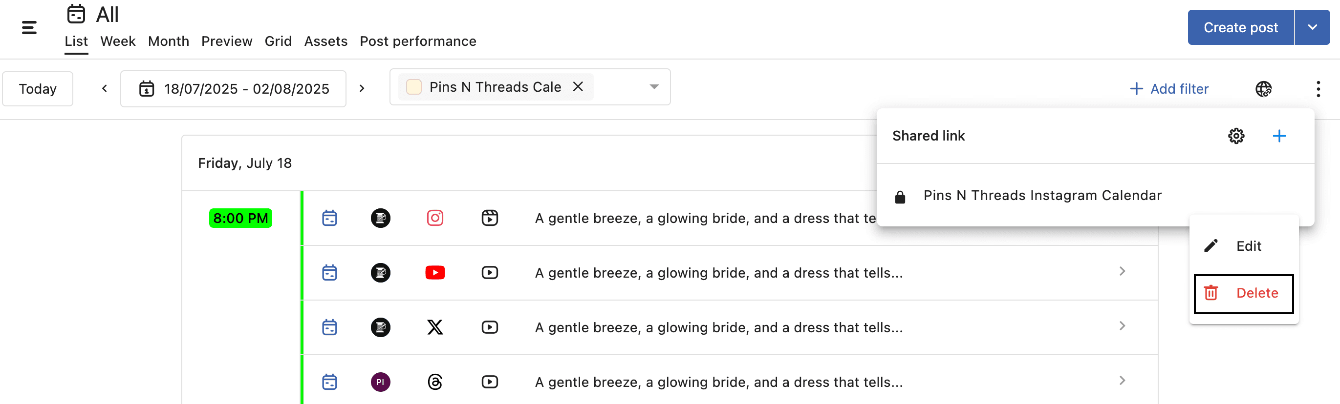 Delete created Shared Link