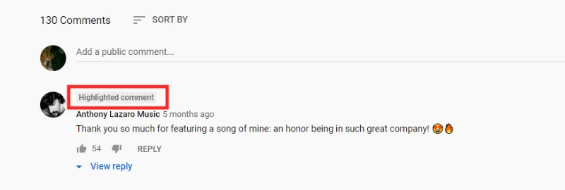 Highlighted YouTube comments
